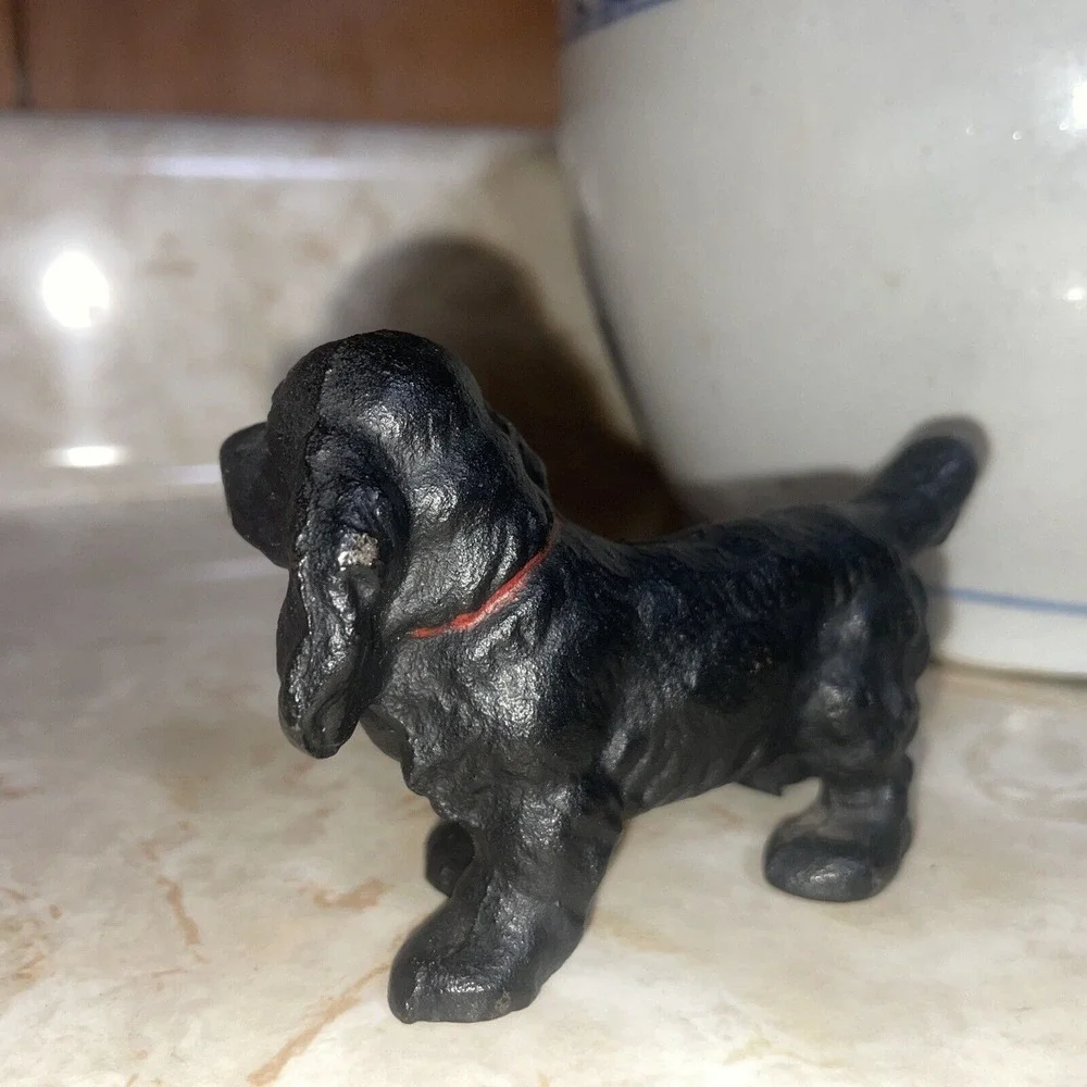 Vintage Hubley Black Solid Cast Iron Cocker Spaniel Dog 4